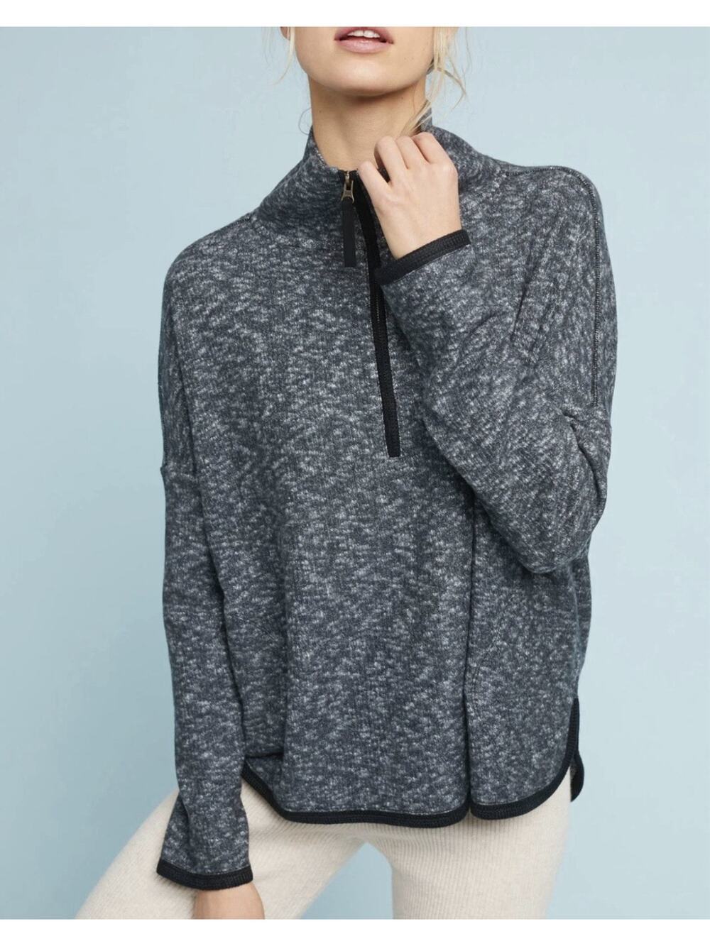 Saturday Sunday by Anthropologie 1/4 Zip Soft Ribbed Weekender Sweatshirt Sz XS